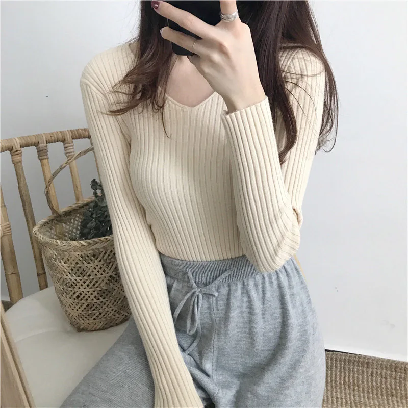 Women Basic V-neck Solid Autumn Winter Sweater Pullover Korean Style Slim Fit Female Knitted Jumper Long Sleeve Badycon Pull
Women Basic V-neck Solid Autumn Winter Sweater Pullover Korean Style Slim Fit Female Knitted Jumper Long Sleeve Badycon Pull