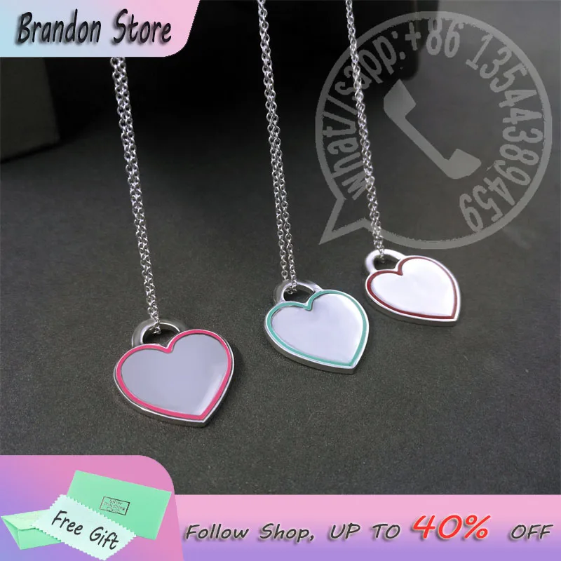 

S925 Sterling Silver Necklace Tif Fashion High Quality Enamel Heart Pendant Necklace Lady Charm Luxury Brand Exquisite Jewelrys