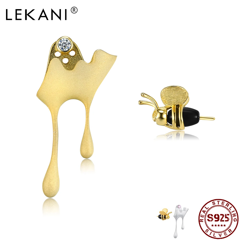 LEKANI Real 925 Sterling Silver Drop Earrings Handmade 18K Gold Bee and Dripping Honey Asymmetric Earrings for Women Jewelry 
LEKANI Real 925 Sterling Silver Drop Earrings Handmade 18K Gold Bee and Dripping Honey Asymmetric Earrings for Women Jewelry