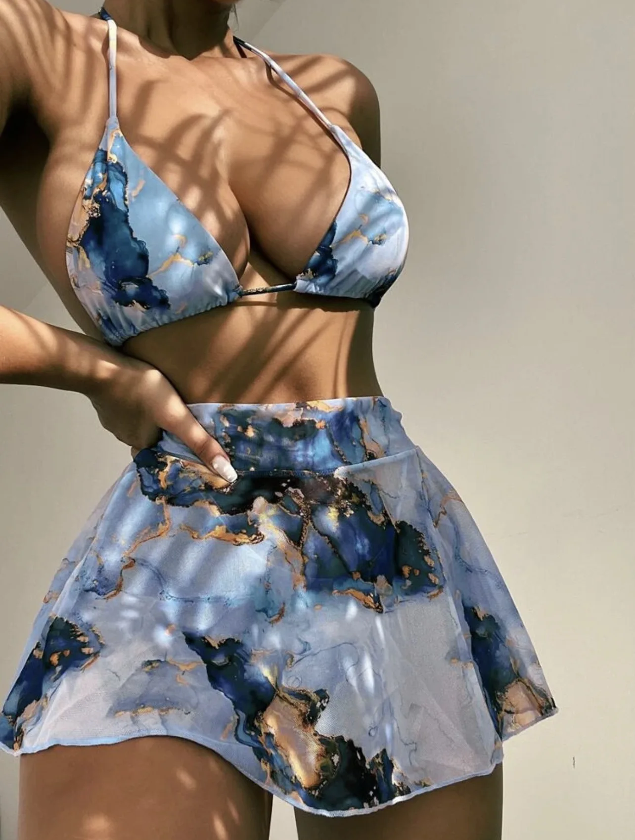 Y8268 European and American women's new sexy drawstring straps marble print three-piece swimsuit bikini
Y8268 European and American women's new sexy drawstring straps marble print three-piece swimsuit bikini