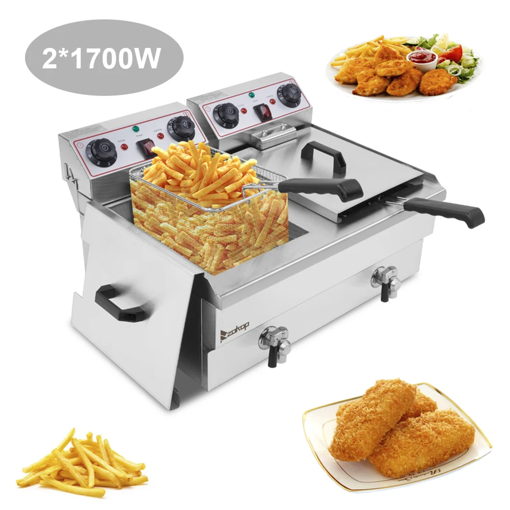 ZOKOP EH102V 16.9QT / 16L Total Capacity 24.9QT/23.6L Stainless Steel Faucet Double Tank Deep Fryer
ZOKOP EH102V 16.9QT / 16L Total Capacity 24.9QT/23.6L Stainless Steel Faucet Double Tank Deep Fryer