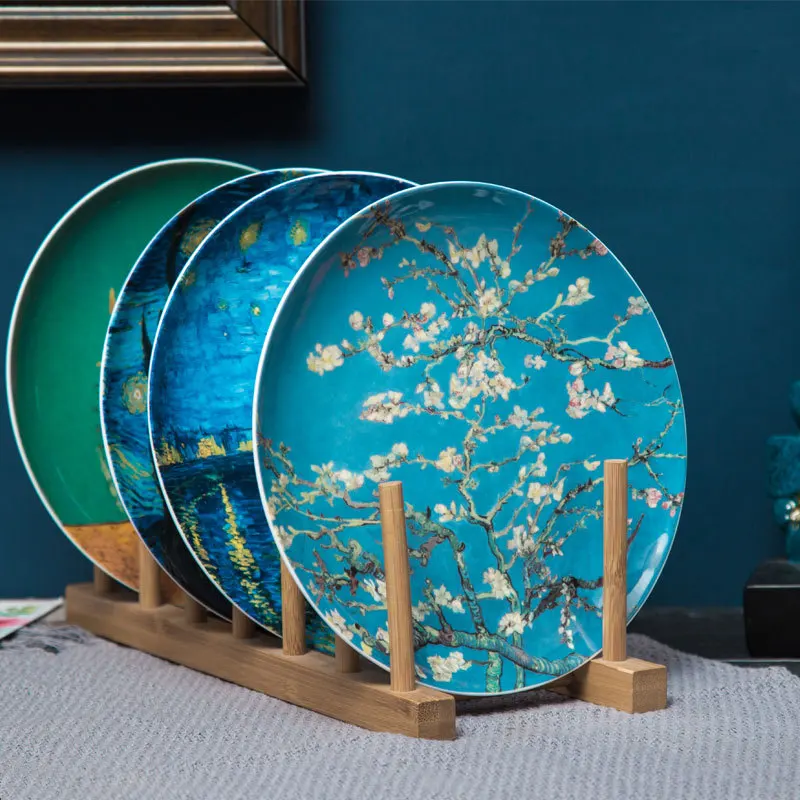 

Картина маслом Ван Гога, костяной фарфор, европейские декоративные тарелки для гостиной, керамическая тарелка ручной работы, посуда