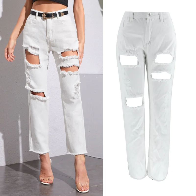 Jeans Woman 2021 New High Quality Women's Solid Color Perforated Loose High Street Straight Leg Ripped Jeans for Women
Jeans Woman 2021 New High Quality Women's Solid Color Perforated Loose High Street Straight Leg Ripped Jeans for Women