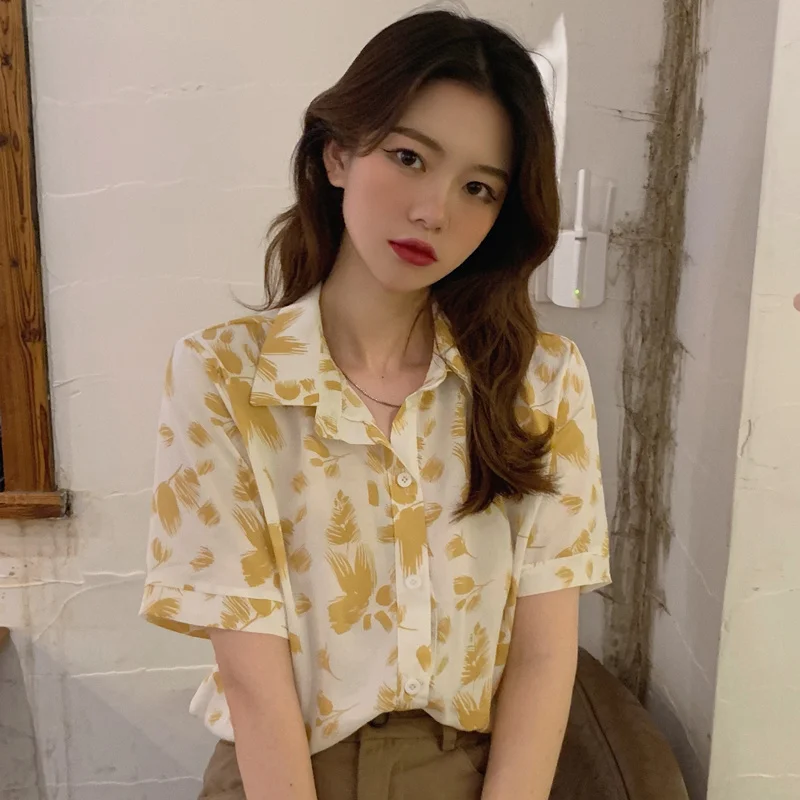 Пикантная женская летняя новая рубашка в гонконгском стиле с цветочным принтом и