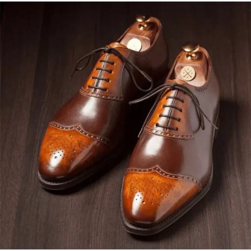 Men's PU Brown Polished Stitching Pointed Hollow Lace-up Low Heel Comfortable Fashion Casual All-match Oxford Shoes 3KC053
Men's PU Brown Polished Stitching Pointed Hollow Lace-up Low Heel Comfortable Fashion Casual All-match Oxford Shoes 3KC053