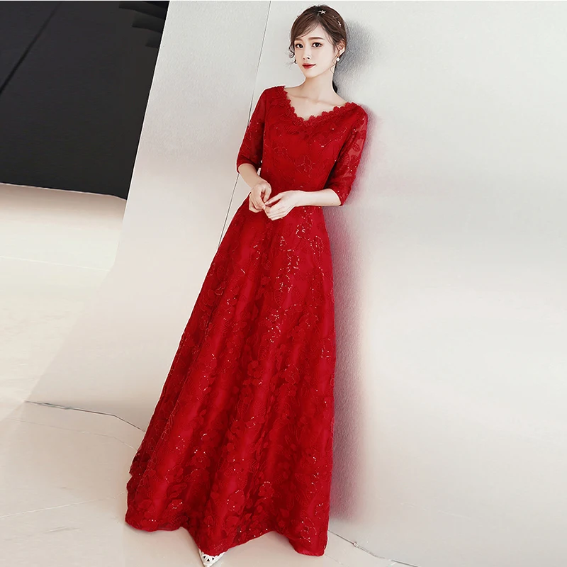 Evening Dresses Long Lace V-Neck Half Sleeve Evening Gowns For Party Zipper Vestidos Largos Fiesta New Arriv 
Evening Dresses Long Lace V-Neck Half Sleeve Evening Gowns For Party Zipper Vestidos Largos Fiesta New Arriv