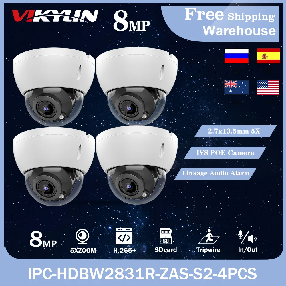 

IPC-HDBW2831R-ZAS-S2 8MP IP Dome Camera 4K 5X Zoom IR 60M Starlight H.265+ Alarm Bulit-in SD Card CCTV Surveillance Camera 4PCS