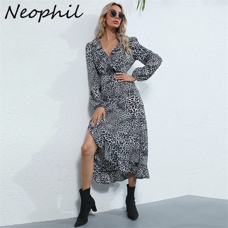 Neophil Leopard Print Women Chiffon Mermaid Midi Dress 2021 Summer V-Neck Lantern Long Sleeve Casual Puff Female Vestidos D21508
Neophil Leopard Print Women Chiffon Mermaid Midi Dress 2021 Summer V-Neck Lantern Long Sleeve Casual Puff Female Vestidos D21508