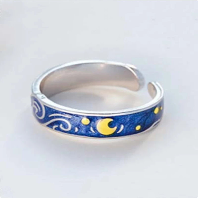 Luxury Brand Van Gogh Night Adjustable Size Rings For Women Men Fashion Design Silver Color Lovers Blue Starry Sky Ring Jewelry
Luxury Brand Van Gogh Night Adjustable Size Rings For Women Men Fashion Design Silver Color Lovers Blue Starry Sky Ring Jewelry