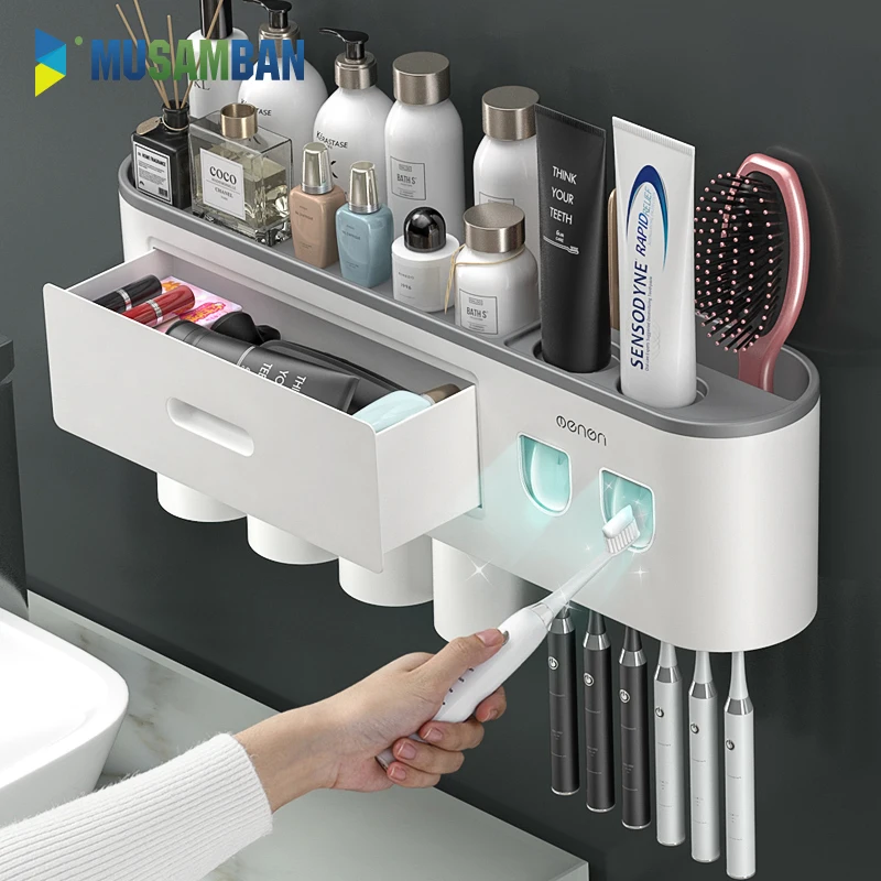 MUSAMBAN Magnetic Toothbrush holder Double Automatic Toothpaste Squeezer Dispenser Storage Rack Bathroom shelf Accessories Set
MUSAMBAN Magnetic Toothbrush holder Double Automatic Toothpaste Squeezer Dispenser Storage Rack Bathroom shelf Accessories Set