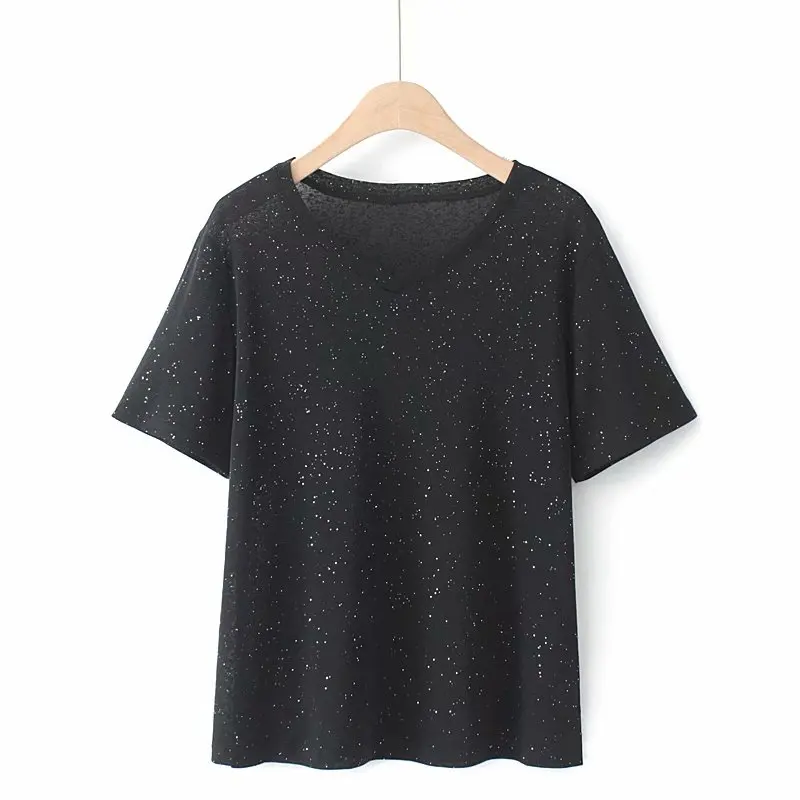 Plus size Sequins solid blue black loose women T-shirt 2021 fashion summer t shirt short sleeve V-Neck ladies tee shirt femme
Plus size Sequins solid blue black loose women T-shirt 2021 fashion summer t shirt short sleeve V-Neck ladies tee shirt femme