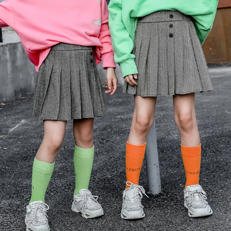 2019 Fall New Pleated Skirt for Girls Gray Woolen Cloth Skirts Autumn Winter Children Clothes Kids Girl For 4 to 12 Years | Мать и