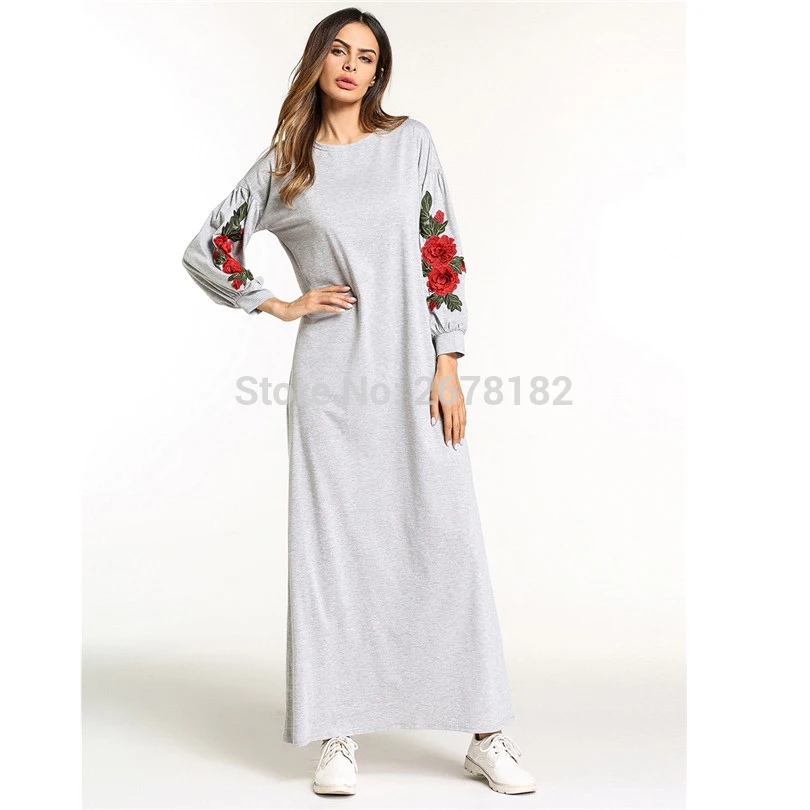 Мусульманское Платье макси с вышивкой абайя хлопковое кимоно длинное платье