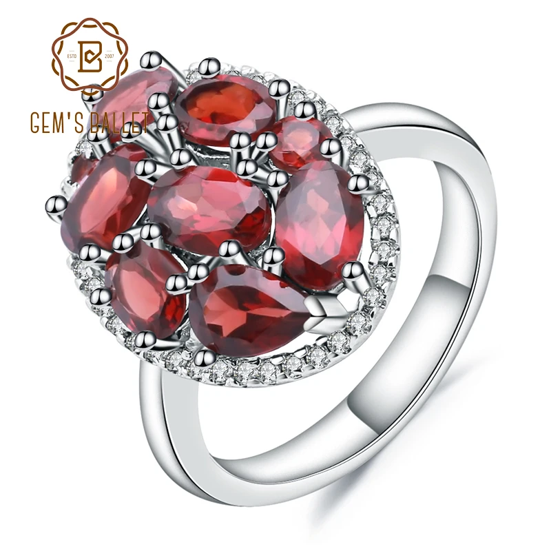 

Gem's Ballet Natural Oval Red Garnet Gemstone Rings For Women 925 Sterling Silver Cocktail Ring Fine Jewelry