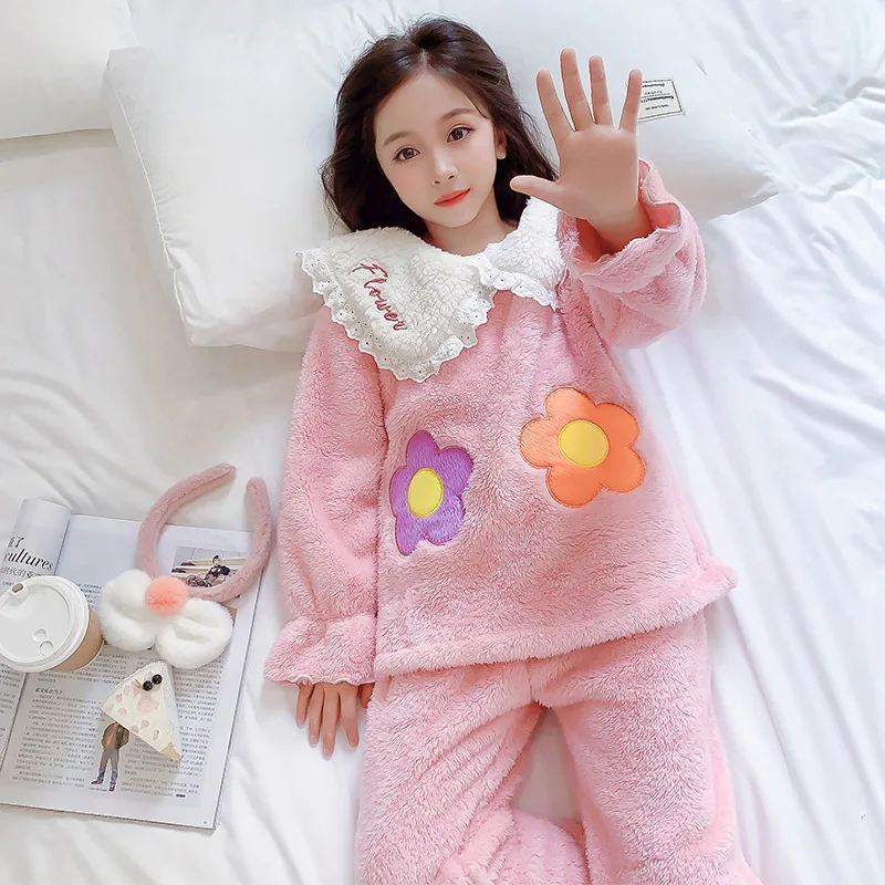 Children's Flannel Pajamas Set Winter 2021 Nightgown Thick Girls Clothing Kids Homewear Flower Coral Velvet Sleepwear 10 12 Year 
Children's Flannel Pajamas Set Winter 2021 Nightgown Thick Girls Clothing Kids Homewear Flower Coral Velvet Sleepwear 10 12 Year
