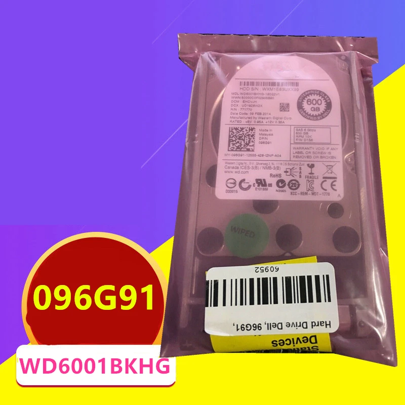 

Original New HDD For Dell 600GB 2.5" SAS 6 Gb/S 64MB 10000RPM For Internal HDD For Server HDD For 96G91 096G91 WD6001BKHG