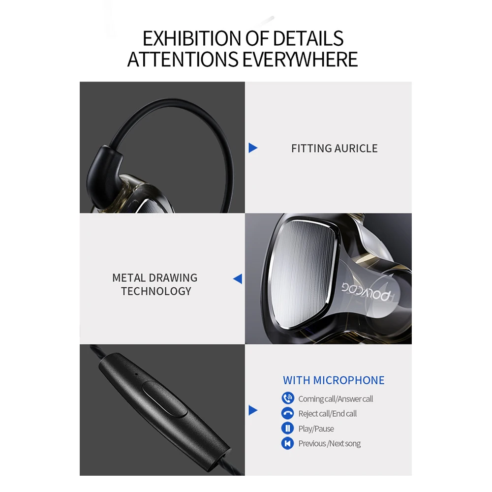 FDBRO HIFI Earbuds With Microphone 3.5mm Wired Bass Ear Hook Earphones Noise Cancelling D5 Pro Running Sport In-Ear Headset | Электроника
