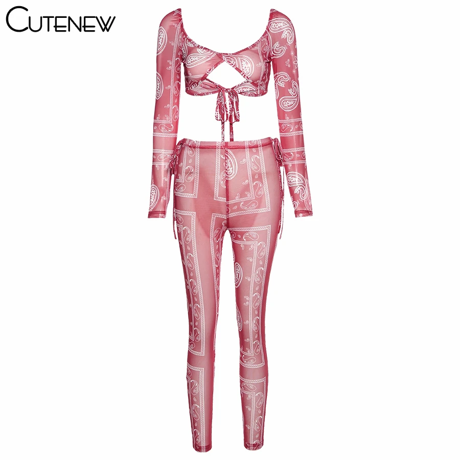 Cutenew Printing Mesh Fabric Backless Lace Up Top Leggings Women Two Piece Set See Through Skinny Sexy Club Street Party Outfits
Cutenew Printing Mesh Fabric Backless Lace Up Top Leggings Women Two Piece Set See Through Skinny Sexy Club Street Party Outfits