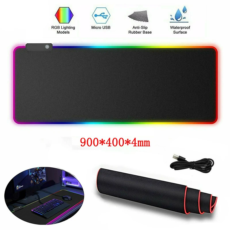 Anti-Slip Gaming LED Pad Large Mousepad Waterproof RGB Mouse Pads High Quality PC Computer Desk Mouse Mat 900x400mm
Anti-Slip Gaming LED Pad Large Mousepad Waterproof RGB Mouse Pads High Quality PC Computer Desk Mouse Mat 900x400mm