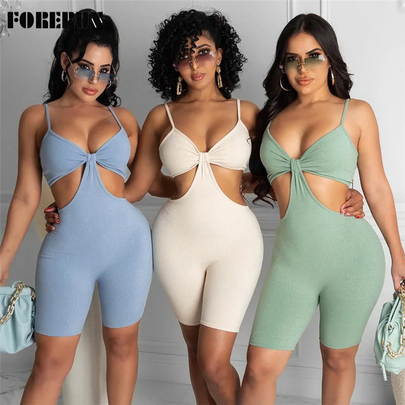 FORERUN Women Playsuits Solid Ribbed Romper Hollow Out Spaghetti Strap Sleeveless Backless Biker Skinny One Piece Jumpsuits
FORERUN Women Playsuits Solid Ribbed Romper Hollow Out Spaghetti Strap Sleeveless Backless Biker Skinny One Piece Jumpsuits