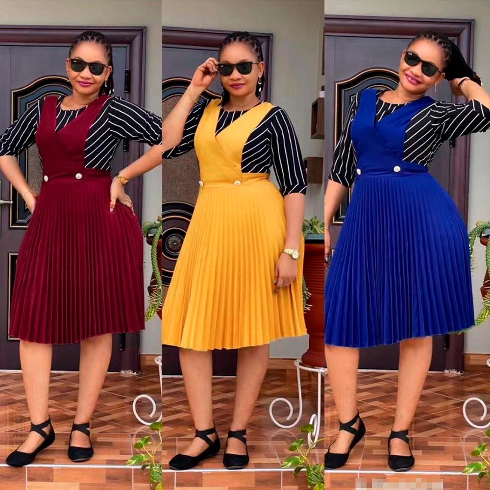 MD New African Print Striped Patchwork Pleated Dresses Women Dashiki Robe Short Sleeve Outfit Vintage Dress kaftan abaya Gowns
MD New African Print Striped Patchwork Pleated Dresses Women Dashiki Robe Short Sleeve Outfit Vintage Dress kaftan abaya Gowns