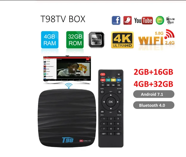 Фото T98 4 ГБ 32 Android 8 1 Smart tv BOX Allwinner H6 Четырехъядерный 4G Bluetooth - купить
