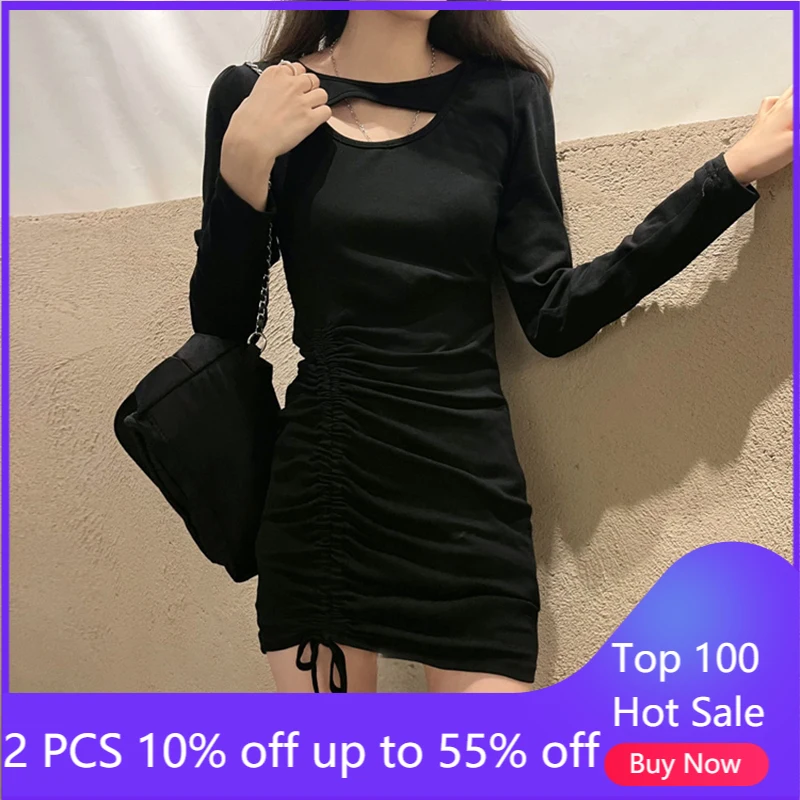 Женское платье с длинным рукавом, повседневное Черное мини-платье
Женское платье с длинным рукавом, повседневное Черное мини-платье