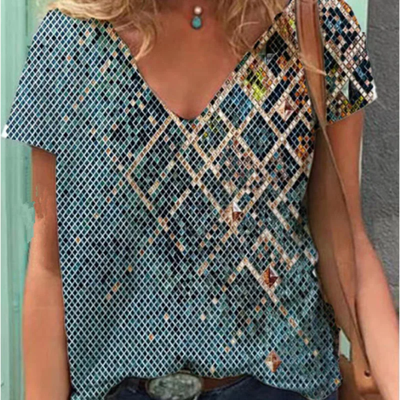 Plus Size Women T-shirt Tie dye geometric print V-neck short sleeve Tshirt Streetwear Casual Fashion European Female Tees Tops
Plus Size Women T-shirt Tie dye geometric print V-neck short sleeve Tshirt Streetwear Casual Fashion European Female Tees Tops