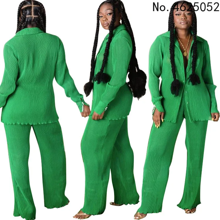 

Одежда в африканском стиле Женская Осень 2021, африканские Женские Зеленые комплекты из двух предметов с длинным рукавом, верх и брюки