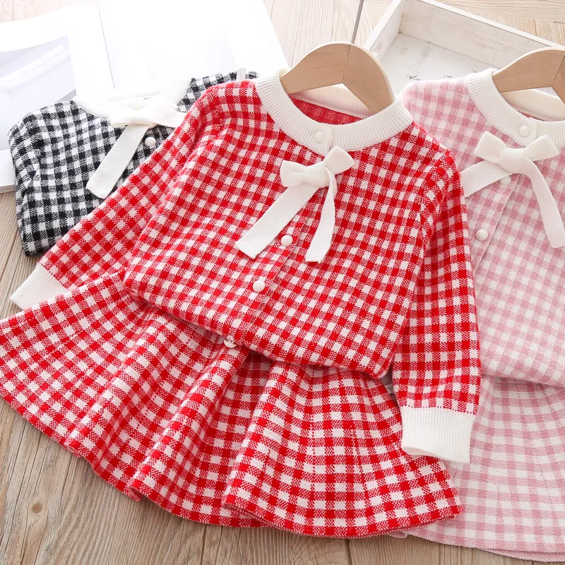 Thunderers Kids Clothing Set For Girls Spring Autumn Knitting Plaid Cardigan With Short Skirt Children 2pcs Outfits Baby Clothes
Thunderers Kids Clothing Set For Girls Spring Autumn Knitting Plaid Cardigan With Short Skirt Children 2pcs Outfits Baby Clothes