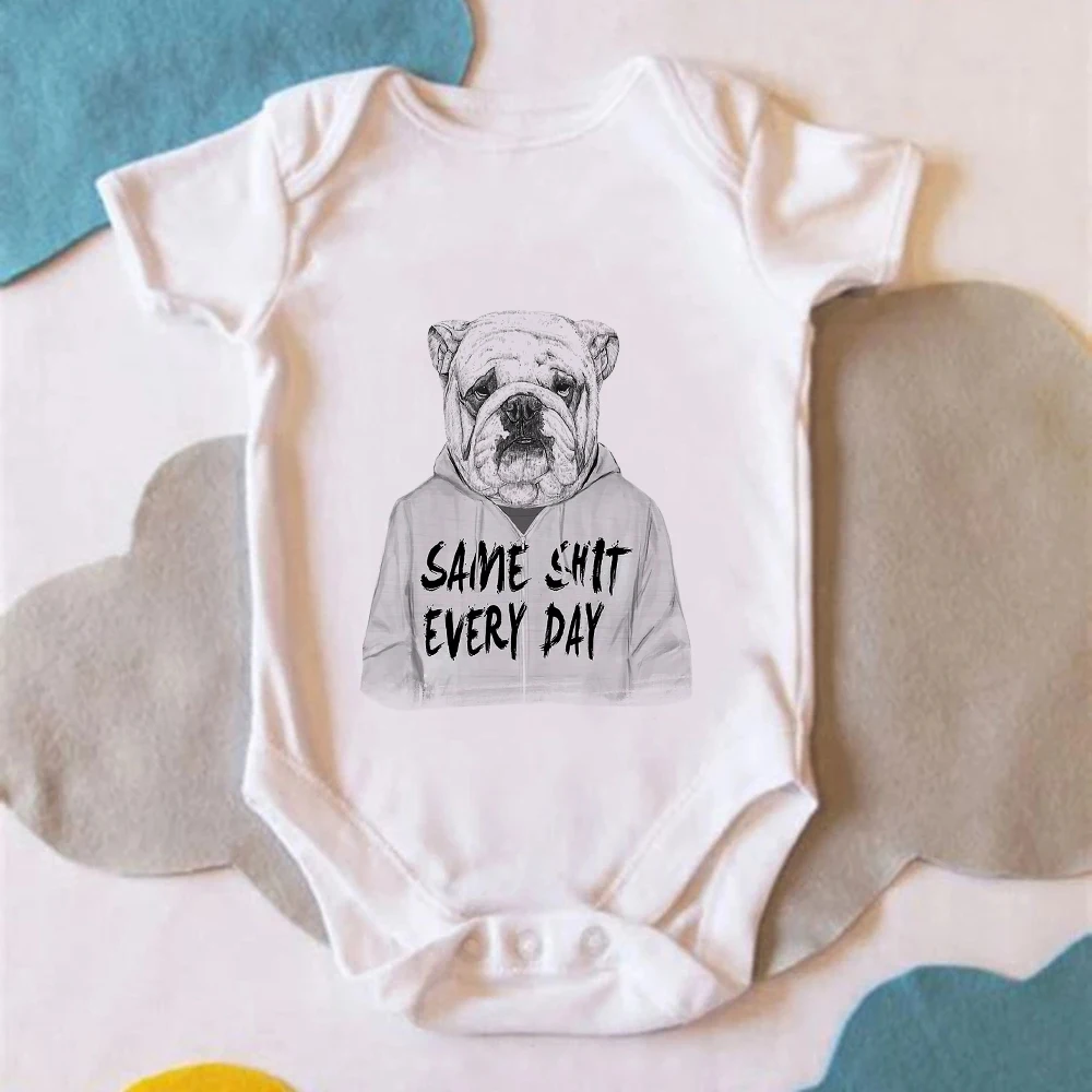 

Sketch Style Dog Print Funny Baby Boy Clothes Punk Harajuku Baby Girl Summer Bodysuit Hipster Edgy Vetement Bebe Garcon 0-24M