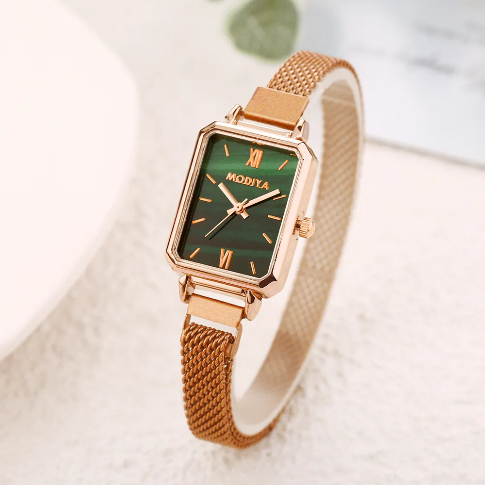 Women Watches Fashion Square Ladies Quartz Watch Bracelet Green Dial Simple Rose Gold Mesh band Simple Women Watches
Women Watches Fashion Square Ladies Quartz Watch Bracelet Green Dial Simple Rose Gold Mesh band Simple Women Watches
