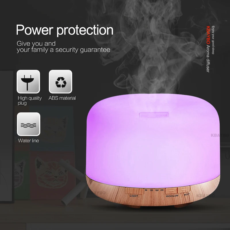 

KBAYBO 500ml Air Humidifier Essential Oil Aroma Diffuser Electric Aromatherapy Mist Maker with 7 Color LED Change Lamp for Home