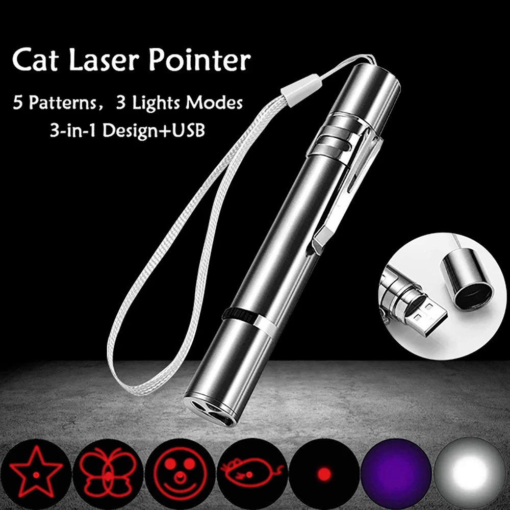 Funny Pet Cat Laser Toy Red Flashlight LED 5 Pattern USB Recharge Pen Cats Chase Interactive Pointer Light Stick Toys Supplies
Funny Pet Cat Laser Toy Red Flashlight LED 5 Pattern USB Recharge Pen Cats Chase Interactive Pointer Light Stick Toys Supplies
