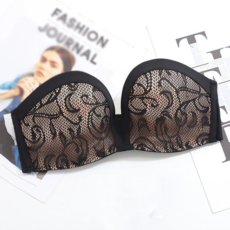 Women Sexy Lace Push Up Strapless Bra Gather No Steel Ring Thin Tube Top Style Wild Breathable Bra