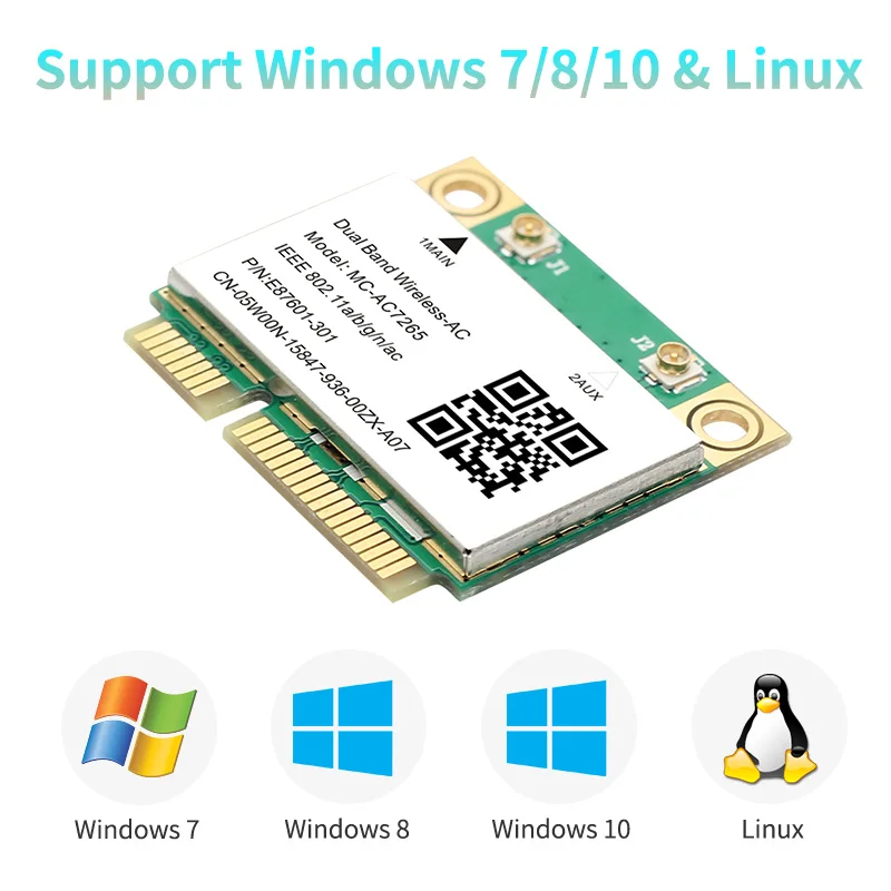 1200 Мбит/с MiNi PCI-E MC-AC7265 Двухдиапазонная 2 4 ГГц/5 ГГц 802.11AC Bluetooth-совместимая 4.2