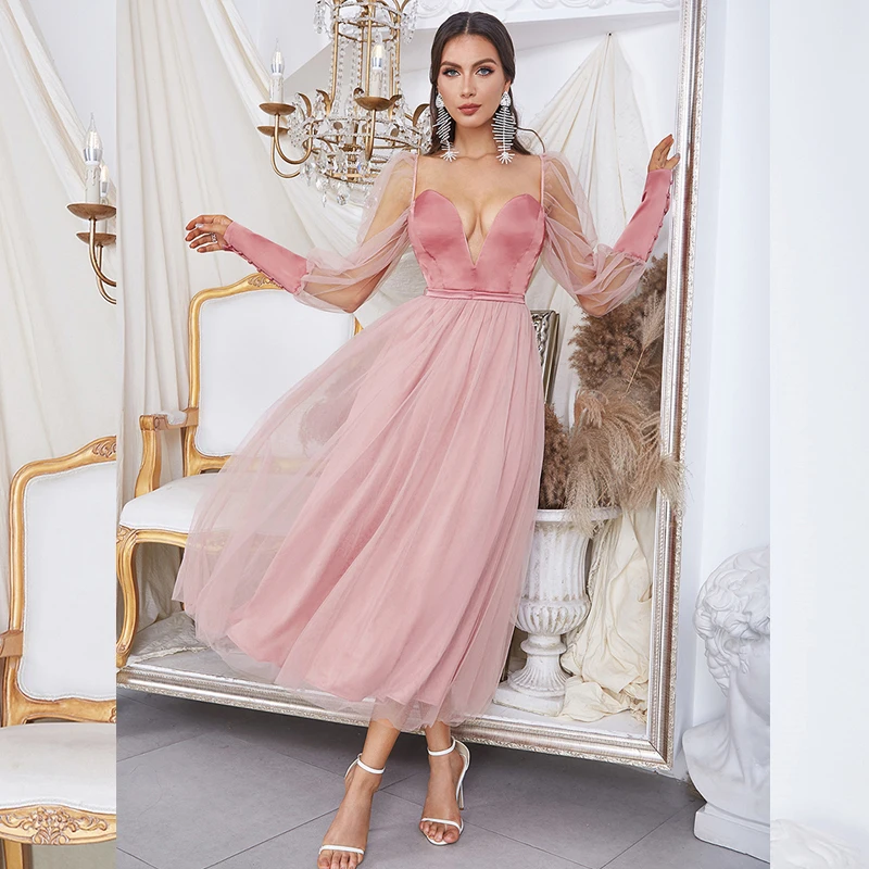 2021 New Arrival Autumn Elegant Long Puff Sleeve Women Maxi Dress Sexy V Neck Pink Satin Mash Bodycon Long Evening Party Dresses
2021 New Arrival Autumn Elegant Long Puff Sleeve Women Maxi Dress Sexy V Neck Pink Satin Mash Bodycon Long Evening Party Dresses