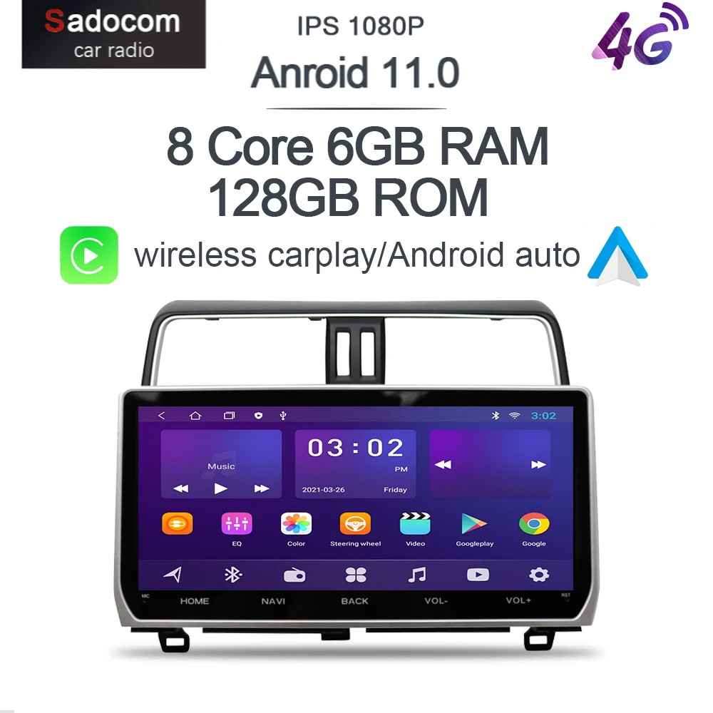 Автомобильный DVD-плеер IPS 1080P 360 Carplay 12 3 дюйма Android 11 0 6 ГБ + 128 GPS Wi-Fi радио для Toyota Land