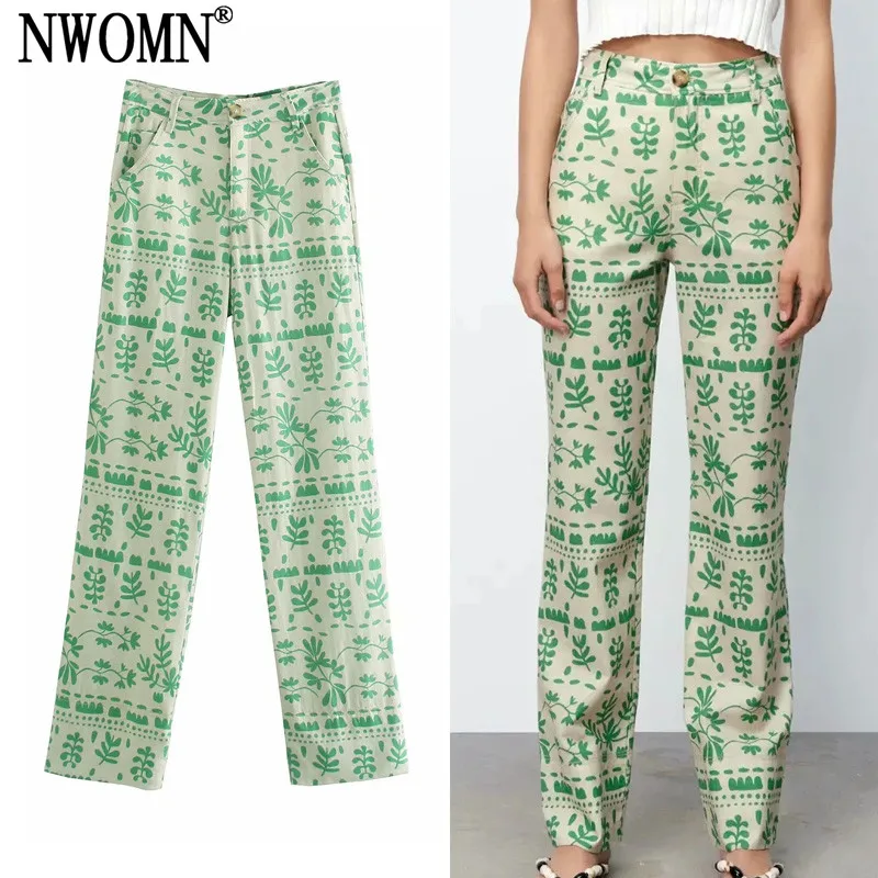 NWOMN Women's Pants Za 2021 Green Pants Women Print Linens Trousers High Waist Pant Fashion Casual Summer Pants Woman 
NWOMN Women's Pants Za 2021 Green Pants Women Print Linens Trousers High Waist Pant Fashion Casual Summer Pants Woman