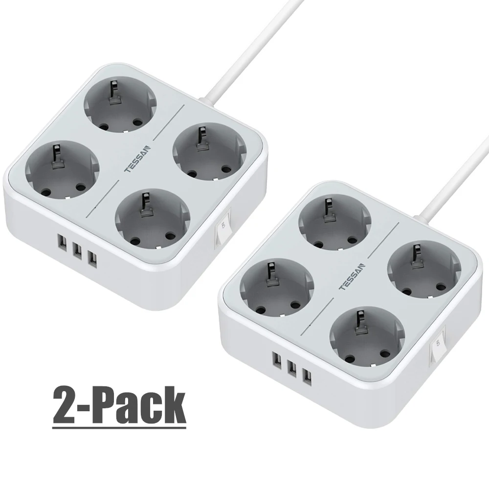 TESSAN 2-Packs EU Multiple Socket Power Strip with Switch , 4 AC Outlets 3 USB Charging Ports and 1.5M Extension Cord for Home
TESSAN 2-Packs EU Multiple Socket Power Strip with Switch , 4 AC Outlets 3 USB Charging Ports and 1.5M Extension Cord for Home