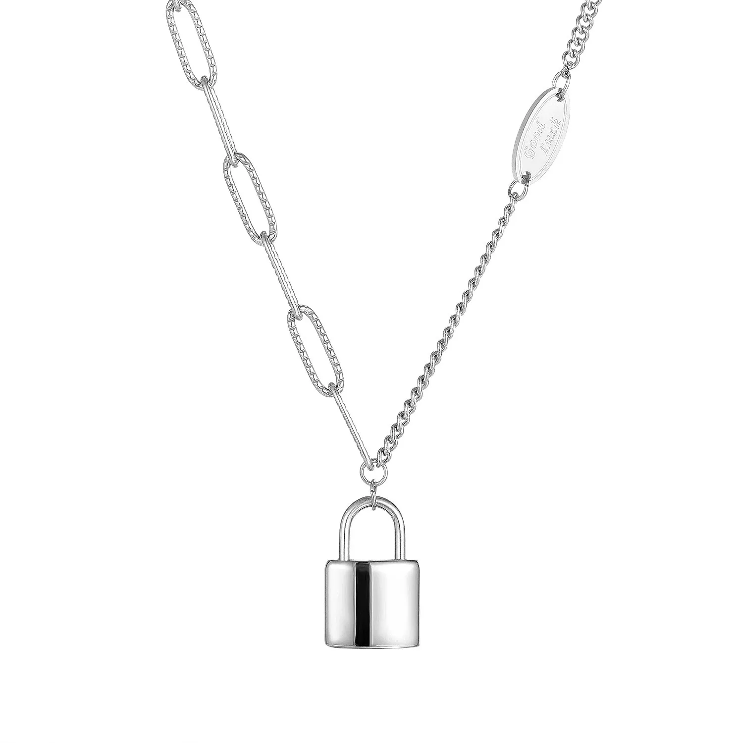 Stainless Steel Geometric Lock Simple All-match Golden Pendant Ladies Necklace Fashion Popular Winter New Jewelry
Stainless Steel Geometric Lock Simple All-match Golden Pendant Ladies Necklace Fashion Popular Winter New Jewelry