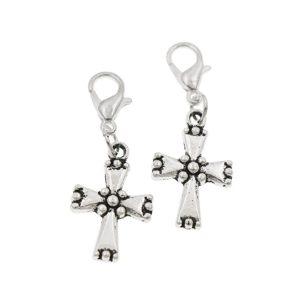 

100Pcs Antique Silver End Cross With Dots on Heart Floating Lobster Clasps Charm for Glass Living Memory Locket C486