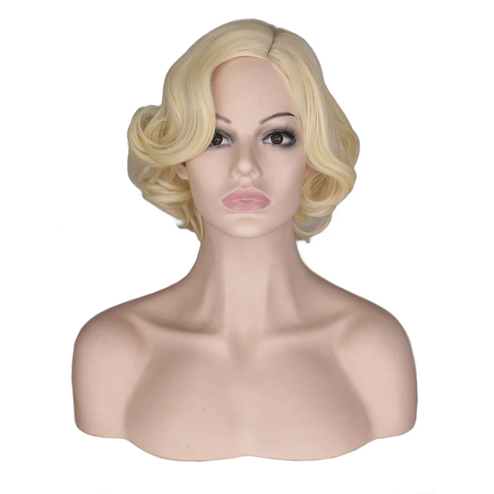 

QQXCAIW Women Girls Short Blonde Curly Cosplay Wig Cos Marilyn Monroe Female Party High Temperature Fiber Synthetic Hair Wigs