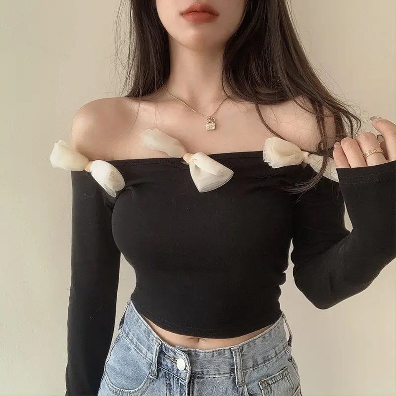 Women Long Sleeve Running Shirts Sexy Exposed Navel bowknot shirts Solid Shirts Crop Tops Off shoulder black long sleeve shirts
Women Long Sleeve Running Shirts Sexy Exposed Navel bowknot shirts Solid Shirts Crop Tops Off shoulder black long sleeve shirts