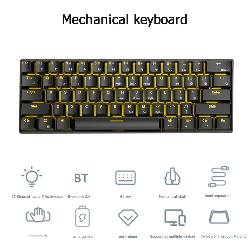 Беспроводная игровая клавиатура RK61 механическая тонкая 61 клавиша RGB-подсветка