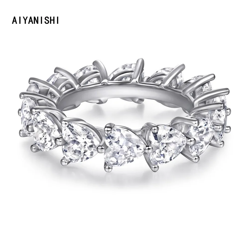 

AIYANISHI 925 Sterling Silver Heart Cut Full Eternity Ring for Women Sona Simulated Diamond Engagement Wedding Band Rings Gifts