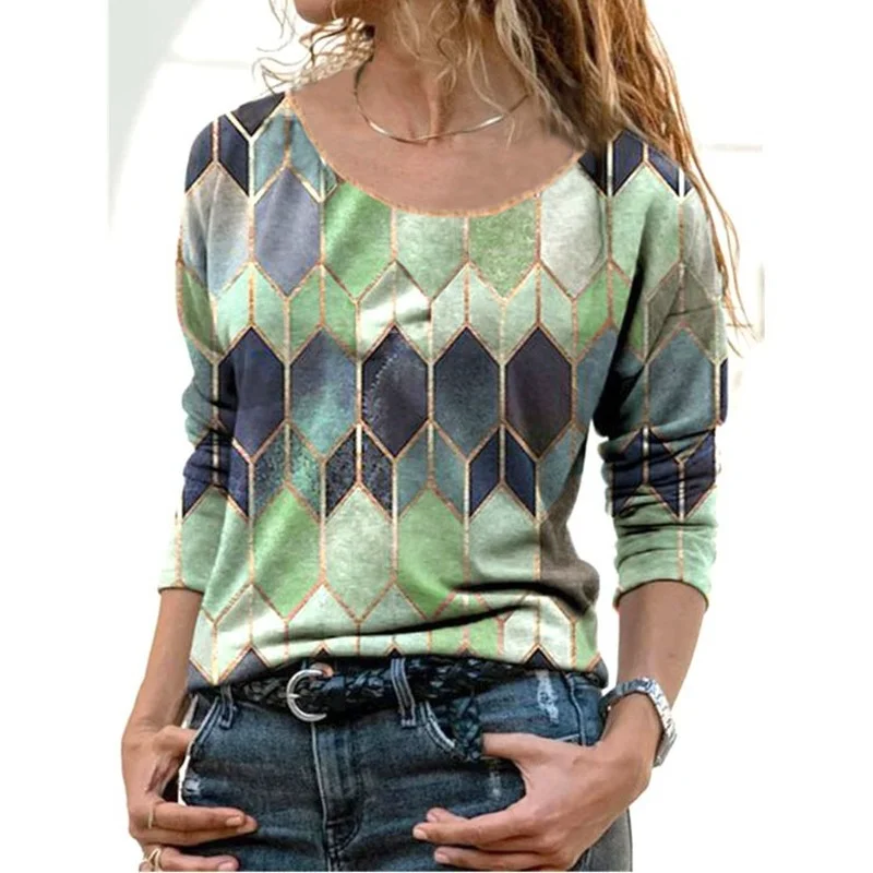 2022 Autumn Winter New O-neck Long Sleeve T-shirt Geometric Pattern Fashion Tops Casual Loose T-shirt Women's Clothing 17964
2022 Autumn Winter New O-neck Long Sleeve T-shirt Geometric Pattern Fashion Tops Casual Loose T-shirt Women's Clothing 17964