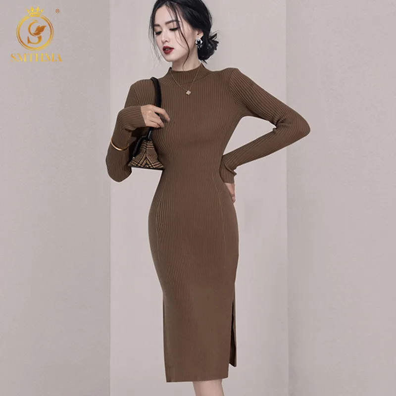 SMTHMA New Winter Half Turtleneck Knit Women Sweater Dress Long Sleeve Dresses Solid OL Midi Sexy Split Dress Vestidos
SMTHMA New Winter Half Turtleneck Knit Women Sweater Dress Long Sleeve Dresses Solid OL Midi Sexy Split Dress Vestidos