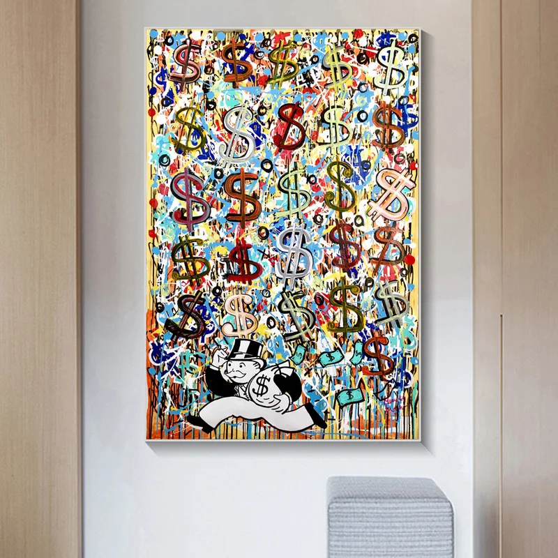 Abstract Dollar Monopoly Man Funny Posters And Prints Graffiti Raining Money Wall Art Canvas Painting For Living Room Decoration
Abstract Dollar Monopoly Man Funny Posters And Prints Graffiti Raining Money Wall Art Canvas Painting For Living Room Decoration