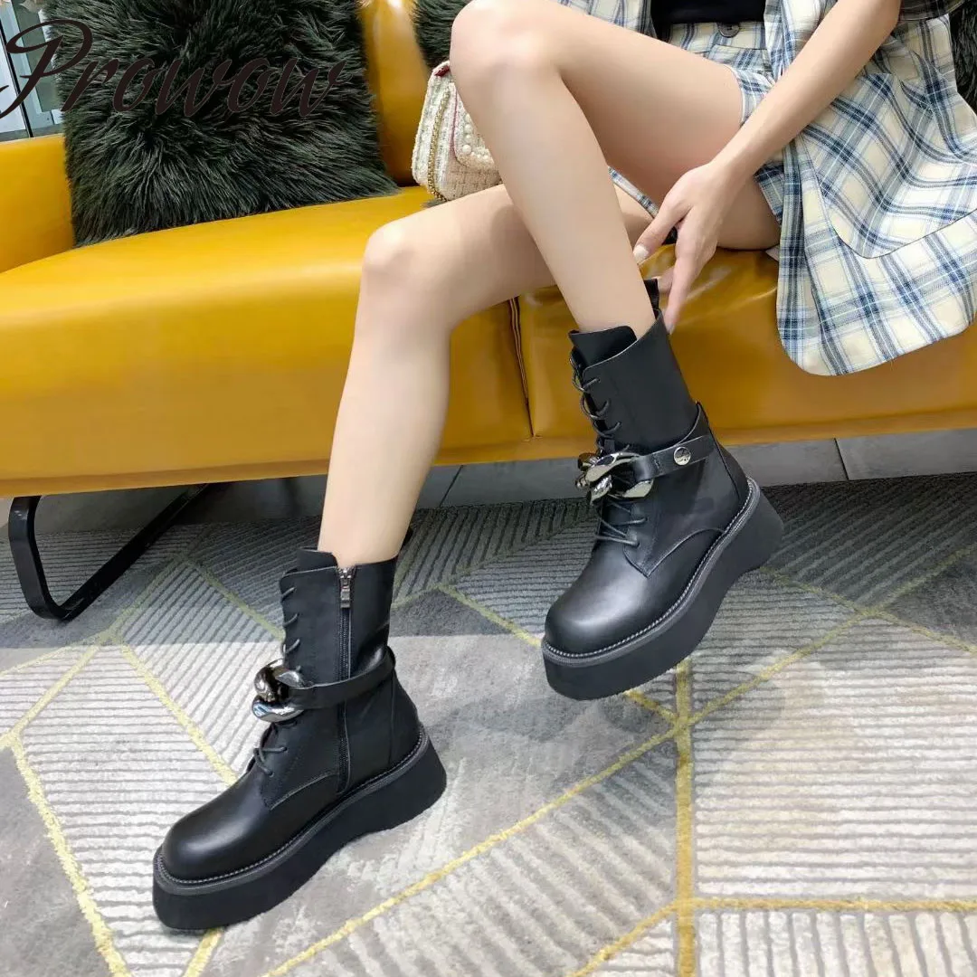 Prowow New Autumn Winter Genuine Leather Metal Chain Lace Up Ankle Boots Platform Comfortable Punk Boots Shoes Women Zapatos Muj
Prowow New Autumn Winter Genuine Leather Metal Chain Lace Up Ankle Boots Platform Comfortable Punk Boots Shoes Women Zapatos Muj